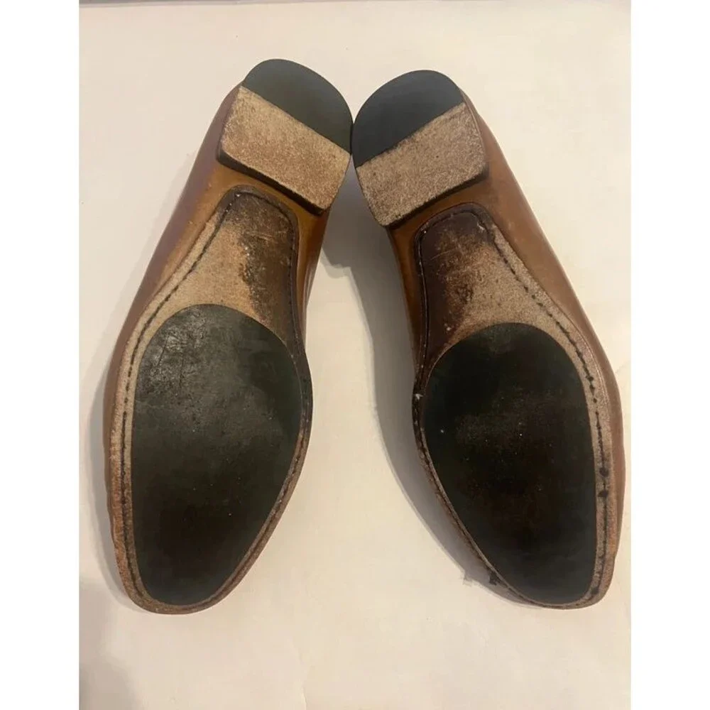 Mezlan Brown Leather Loafers Woven Apron Toe Slip-On Men's Dress Shoes